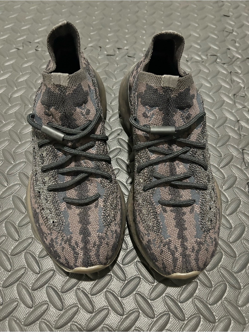 Adidas men’s YEEZY boost black/brown camouflage shoe.